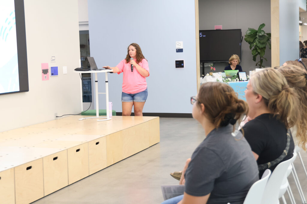Melissa Lair presents about her website, Homeschool in ICT, at the Wichita Homeschool Resource Fair at Learning Lab in July 2026.